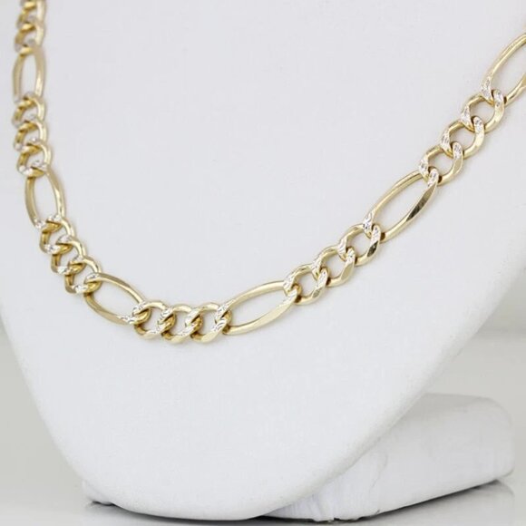 20.5 14K Two-Tone Gold Diamond Cut Figaro Link Chain Necklace - Picture 2 of 4